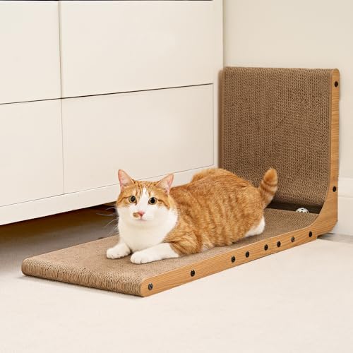 L-Shaped Cardboard Cat Scratcher Pad with Ball Toy