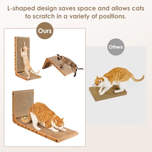 L-Shaped Cardboard Cat Scratcher Pad with Ball Toy