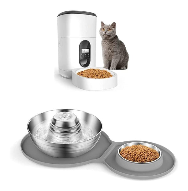 2-in-1 Pet Feeder & Stainless Steel Water Fountain