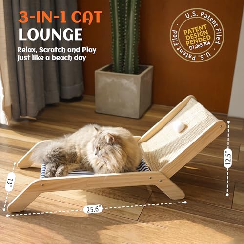 Beach Chair Cat Hammock with Sisal Scratcher & Toy Ball