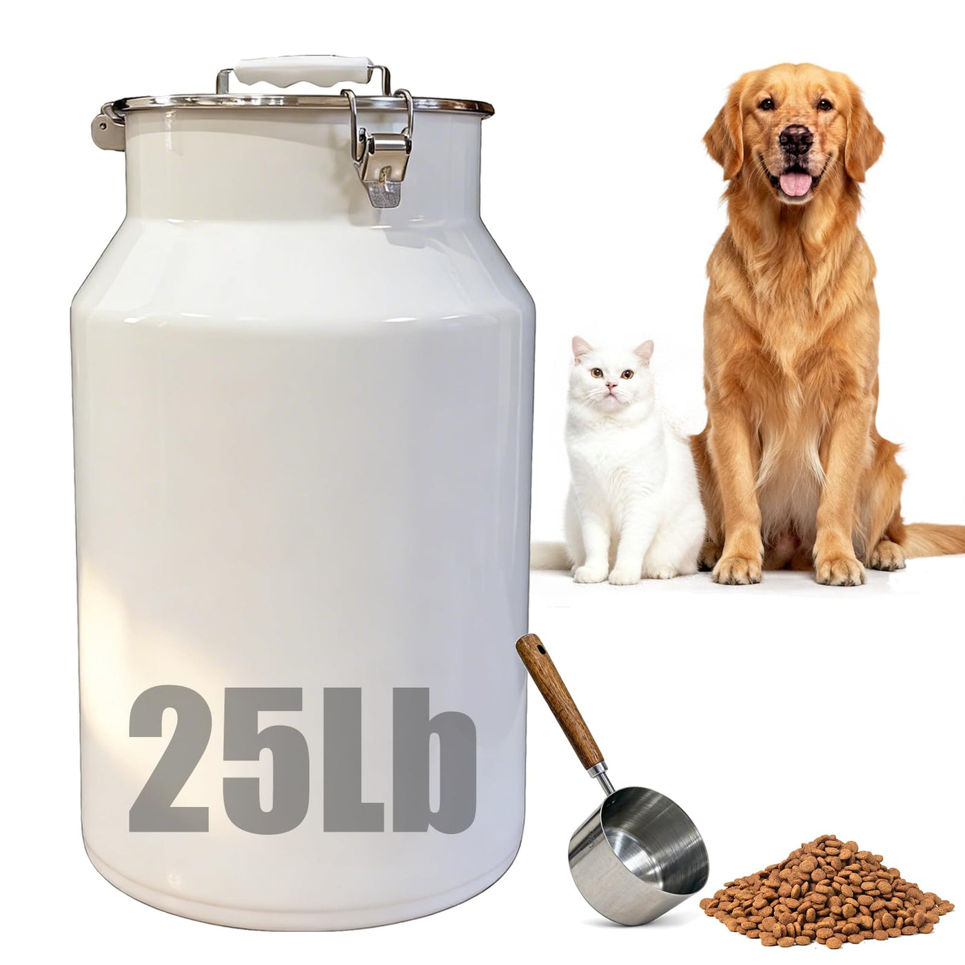 25 lb Stainless Steel Pet Food Storage Bin with Scoop