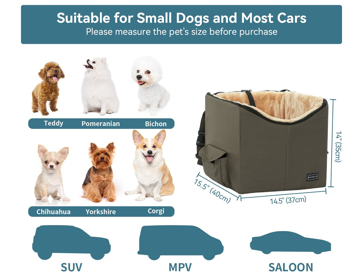 Medium Dog Car Booster Seat with Dual Safety Leashes