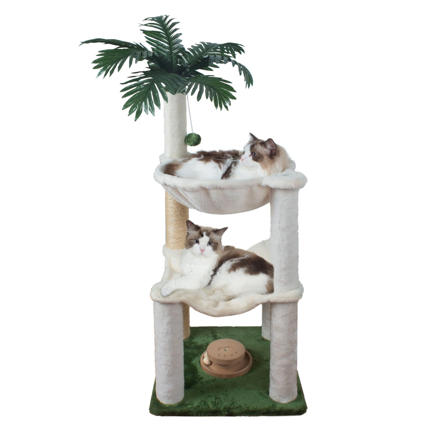 Tall Cat Scratching Post with Toy Ball & Self-Groomer