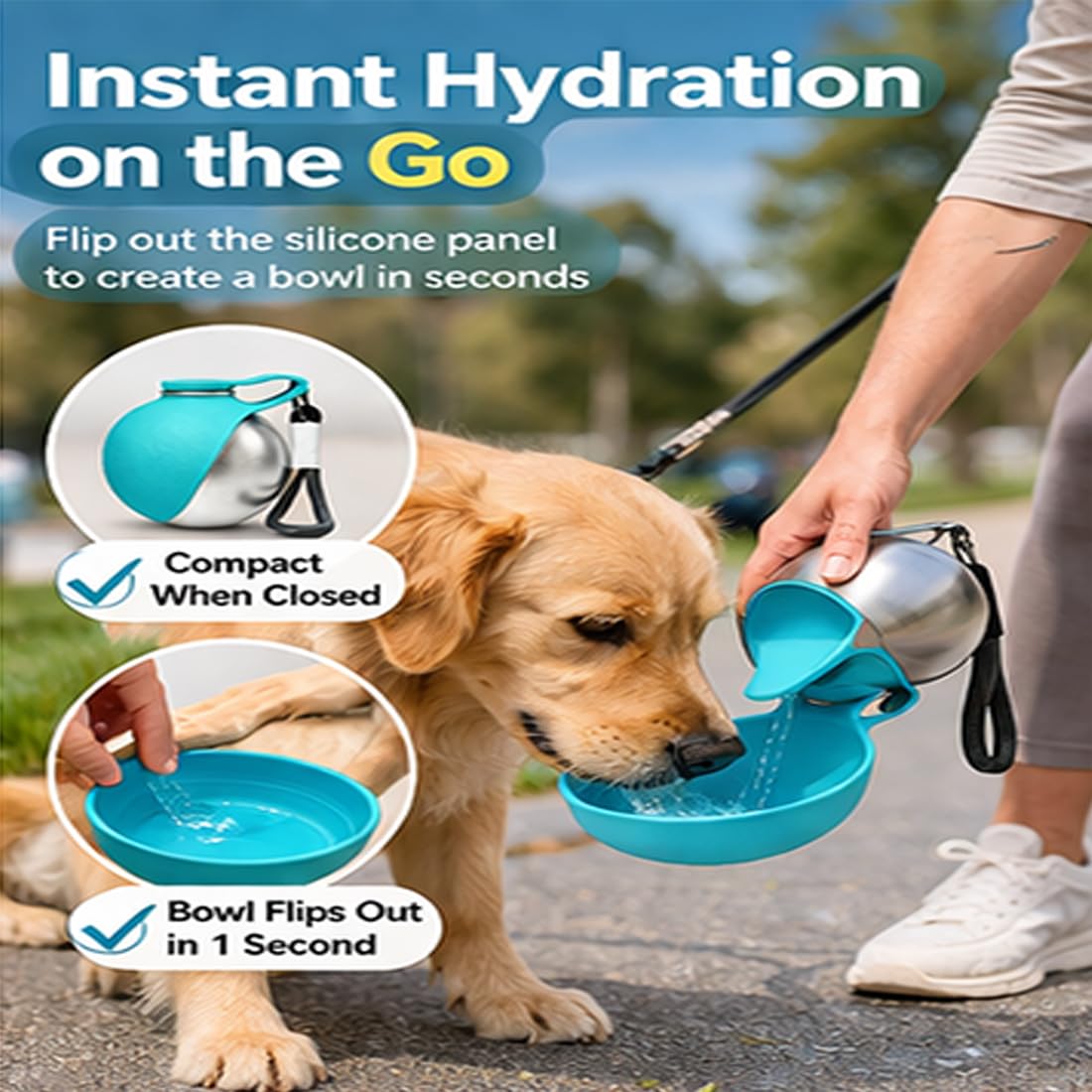2-in-1 Stainless Steel Dog Water Bottle with Bowl