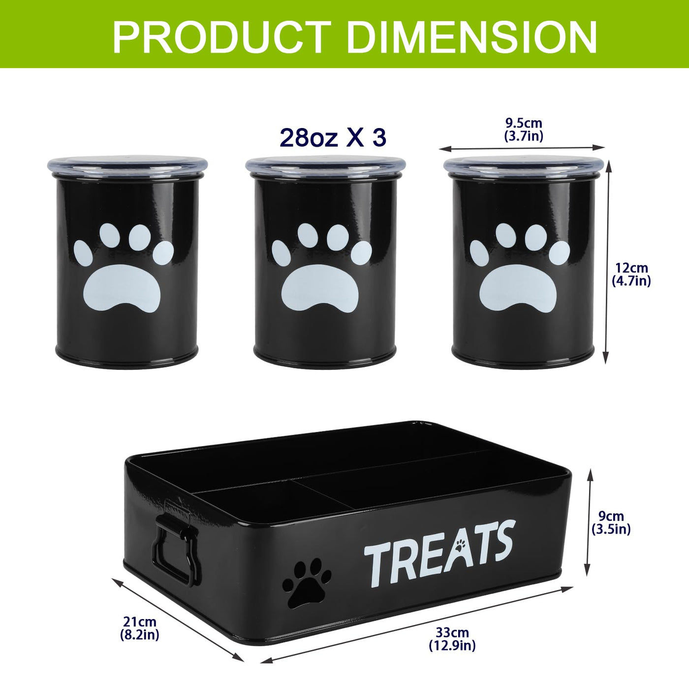 Airtight Metal Dog & Cat Treat Jar Set of 3 for Countertops