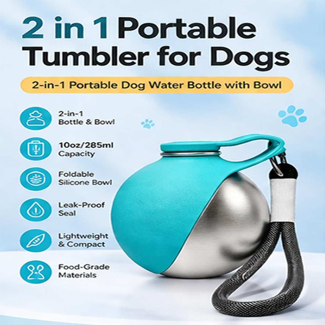 2-in-1 Stainless Steel Dog Water Bottle with Bowl