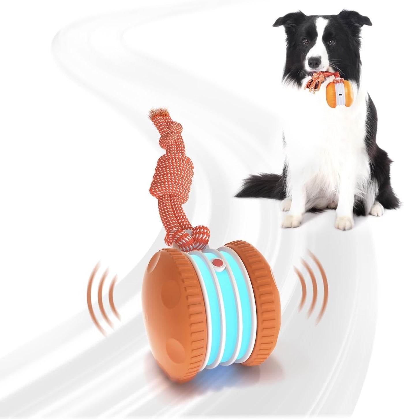 Motion-Activated Rolling Dog Ball with Rope Toy