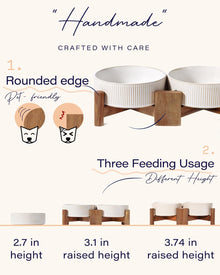 Ceramic Dog & Cat Bowl Set with Acacia Wood Stand