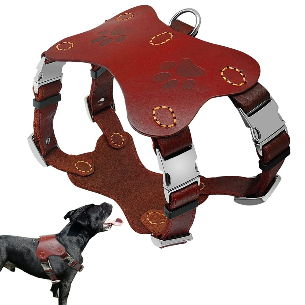 Genuine Leather Dog Harness Vest for Large Dogs