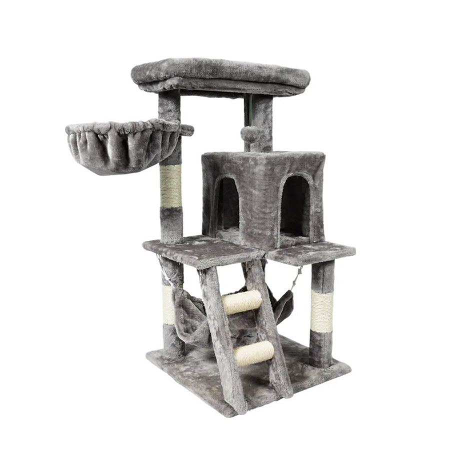 5-Piece Grey Cat Tree Set with Scratcher & Knot Toy