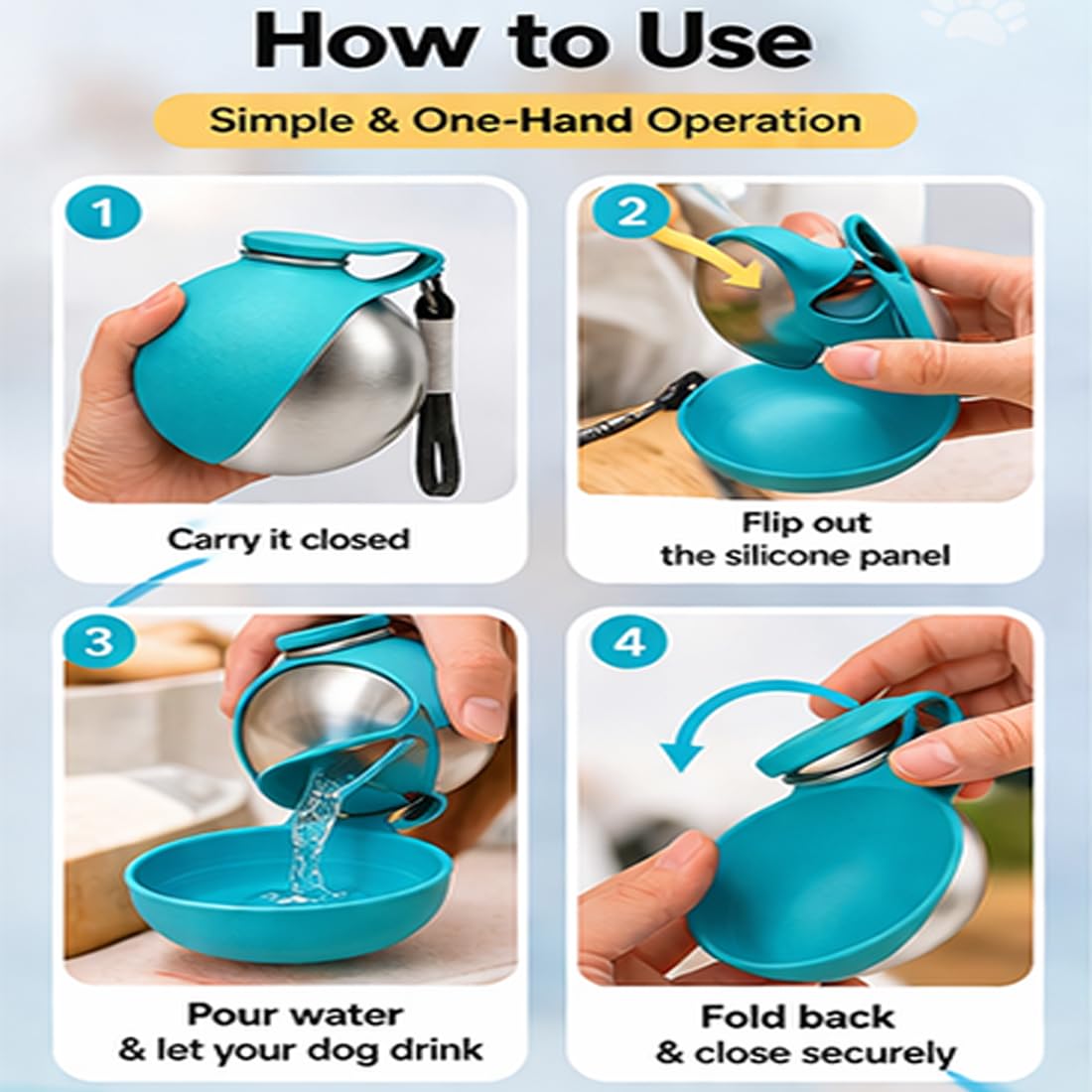 2-in-1 Stainless Steel Dog Water Bottle with Bowl