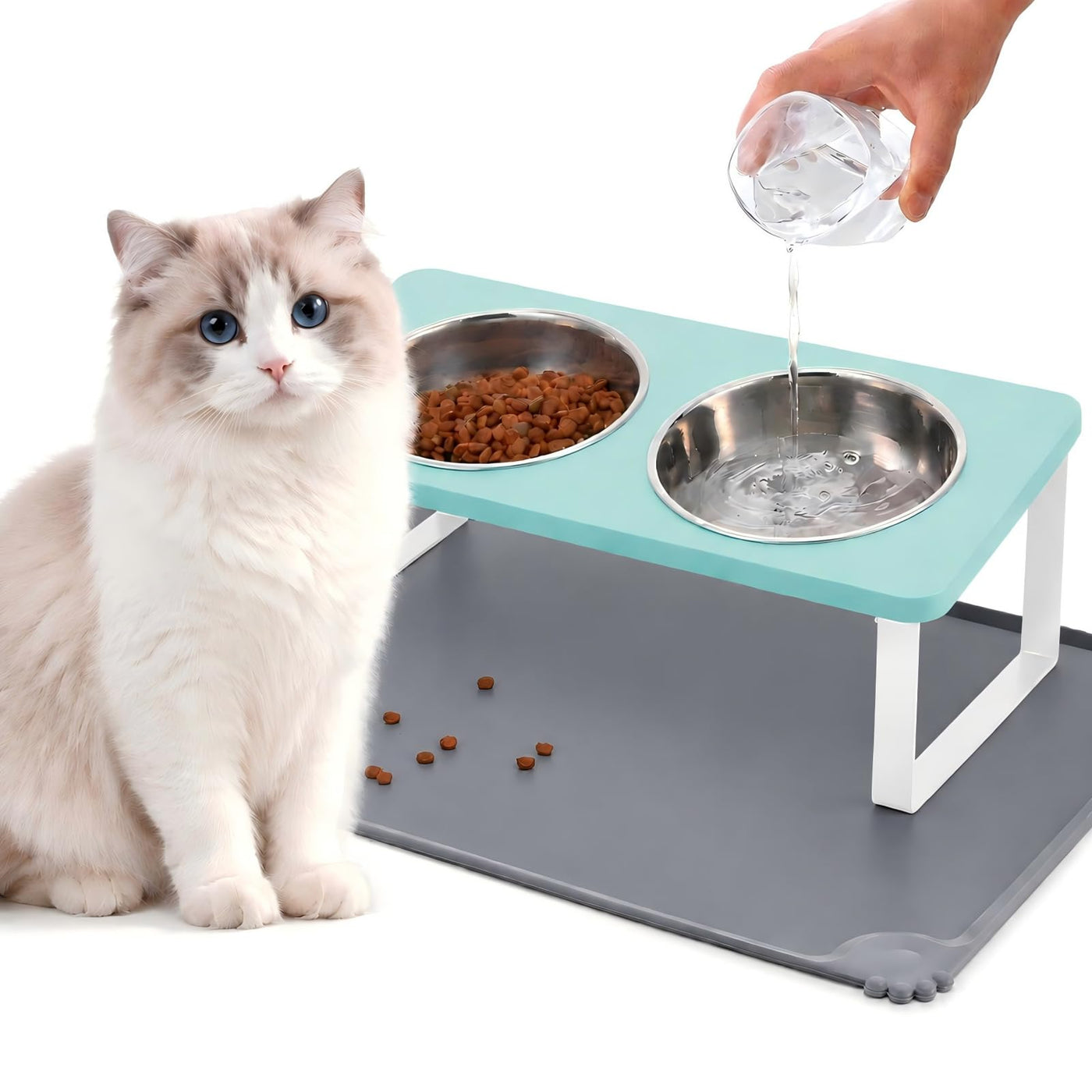 Upgraded Elevated Cat Bowls with Non-Slip Feeding Mat
