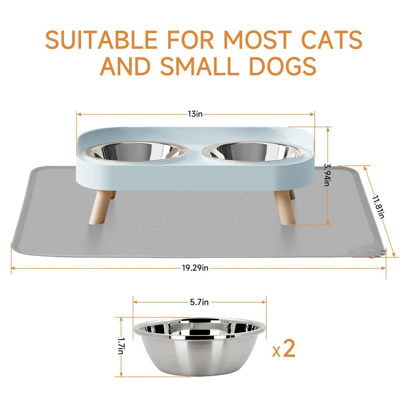 Raised Cat Food & Water Bowl Set for Indoor Cats