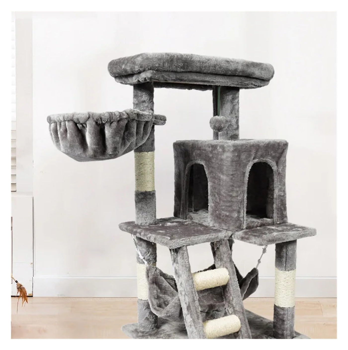 5-Piece Grey Cat Tree Set with Scratcher & Knot Toy