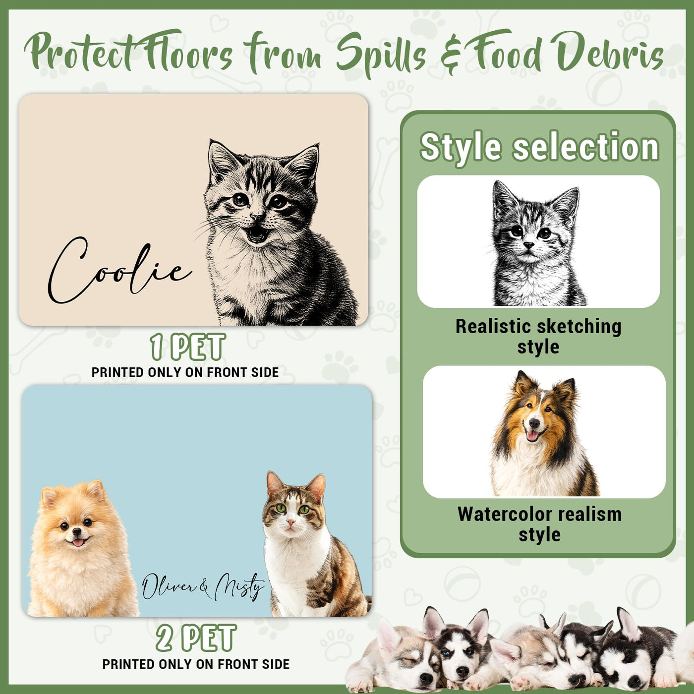 Personalized Quick-Dry Pet Feeding Mat with Photo & Name