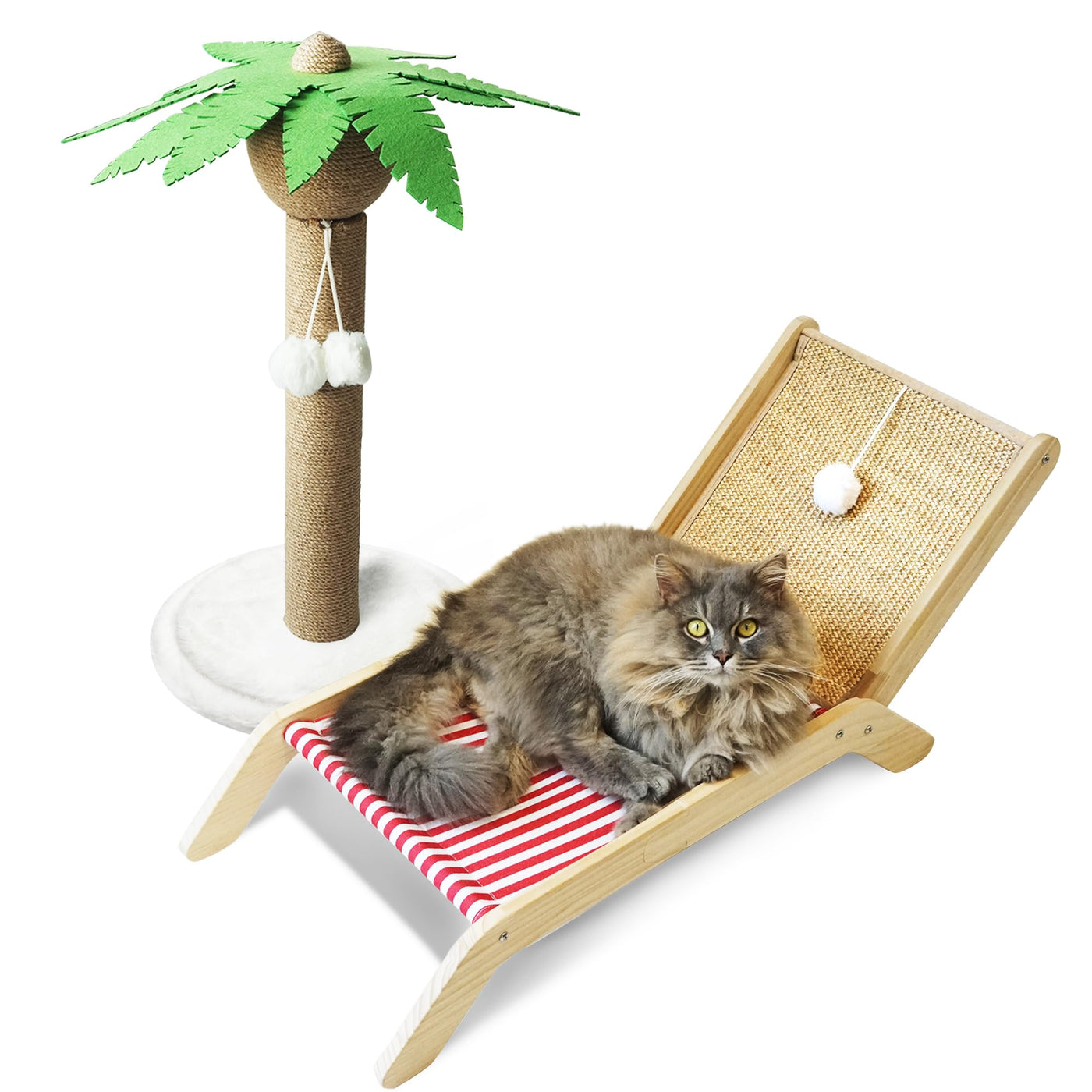 Beach Chair Cat Hammock with Sisal Scratcher & Toy Ball