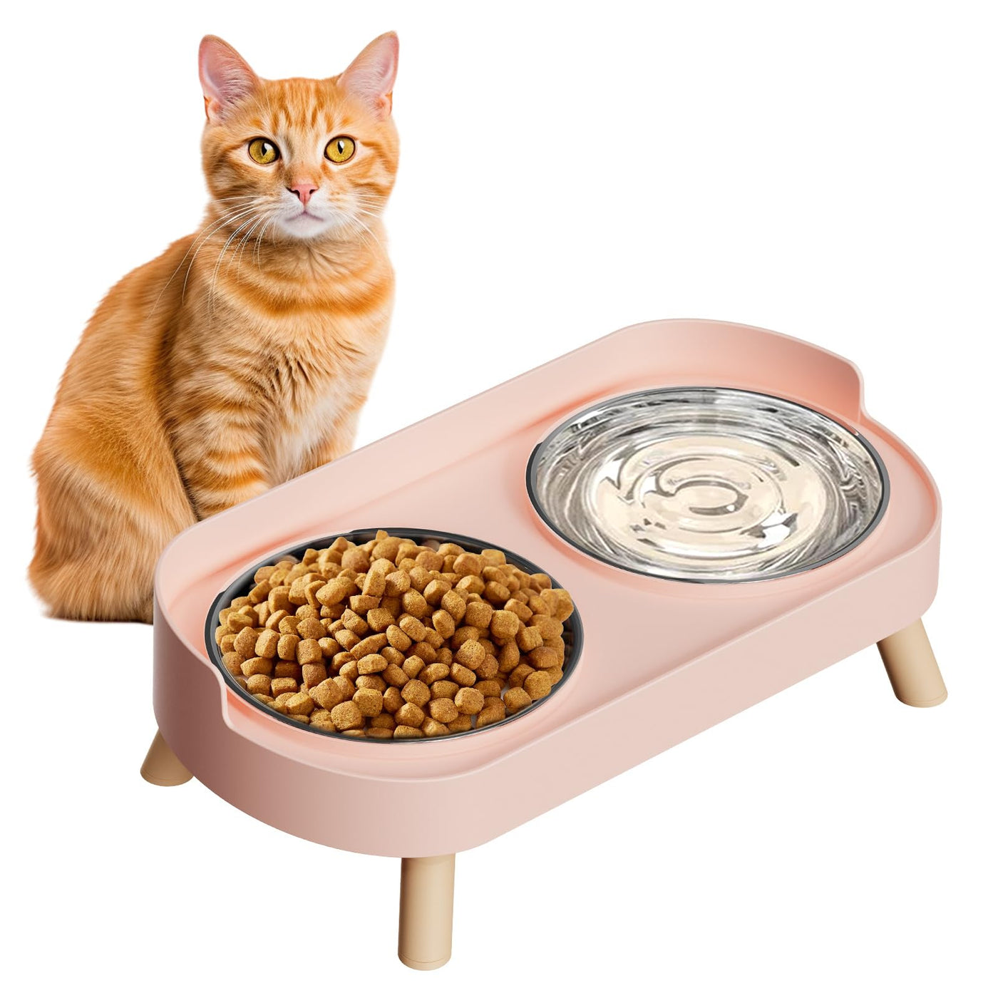 Raised Cat Food & Water Bowl Set for Indoor Cats