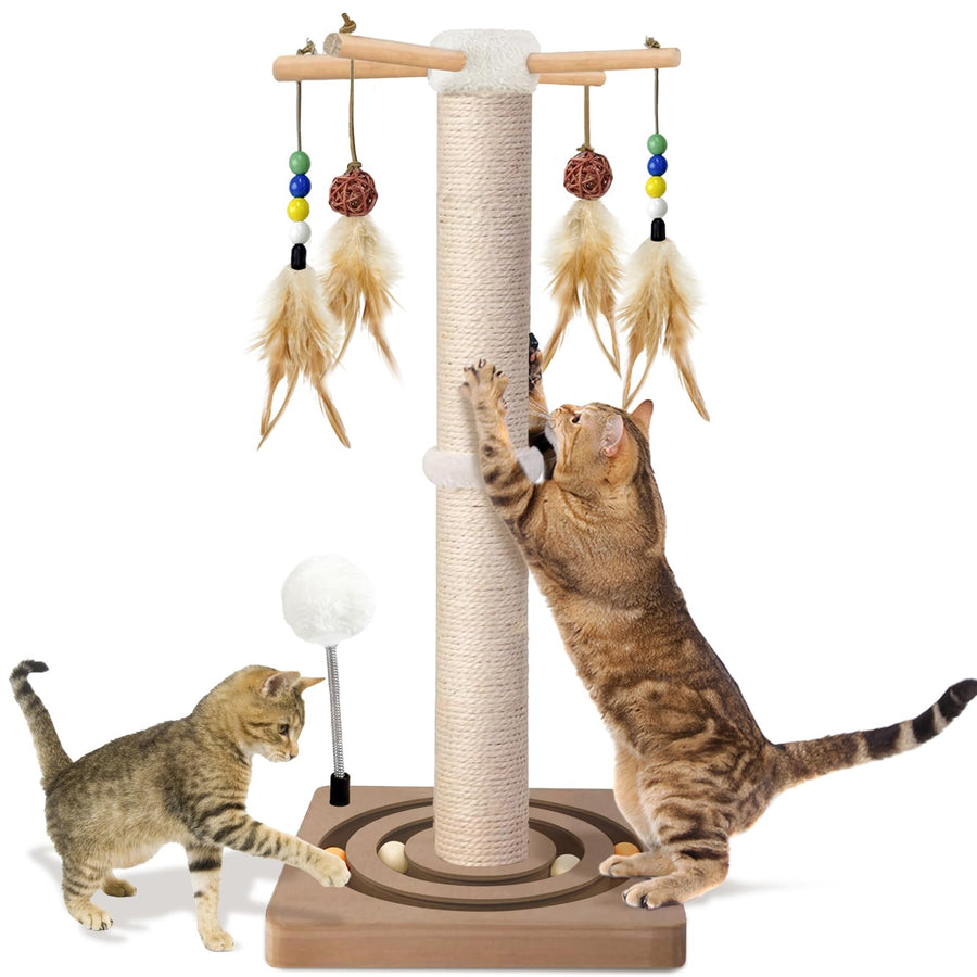 25-Inch Sisal Cat Scratching Post with Ball Track Toy
