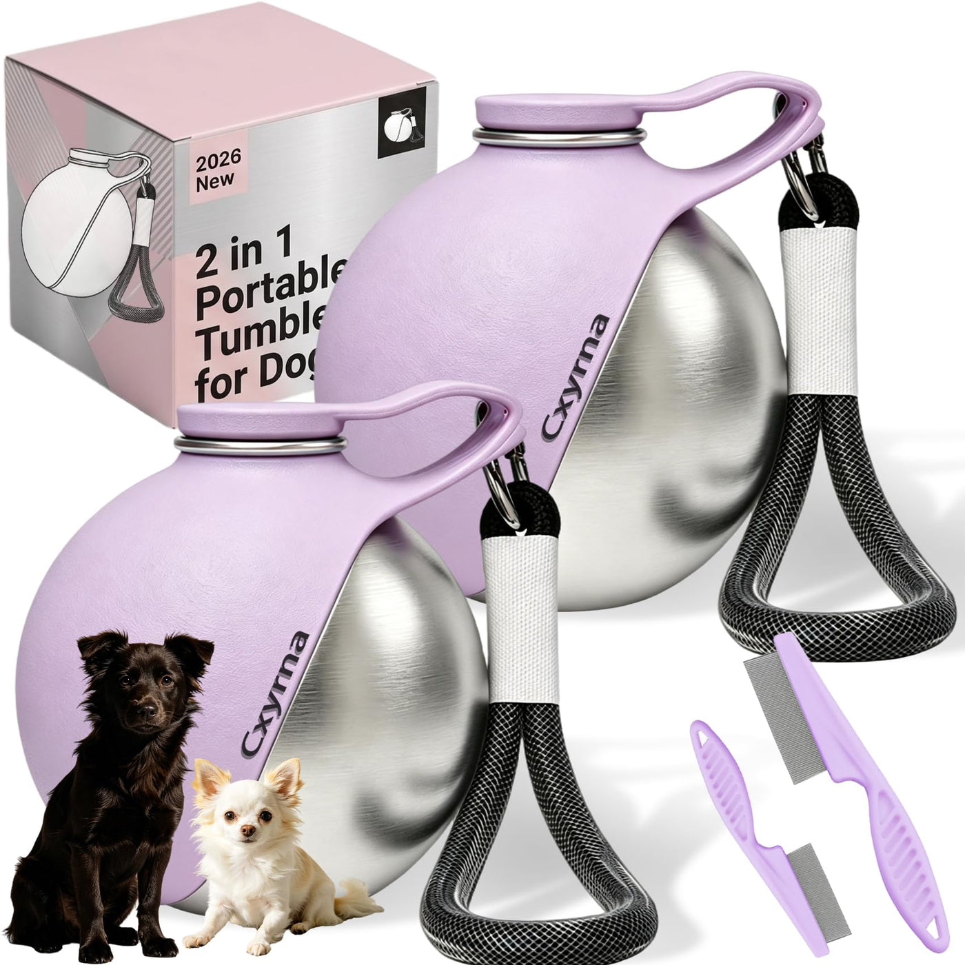 2-in-1 Stainless Steel Dog Water Bottle with Bowl