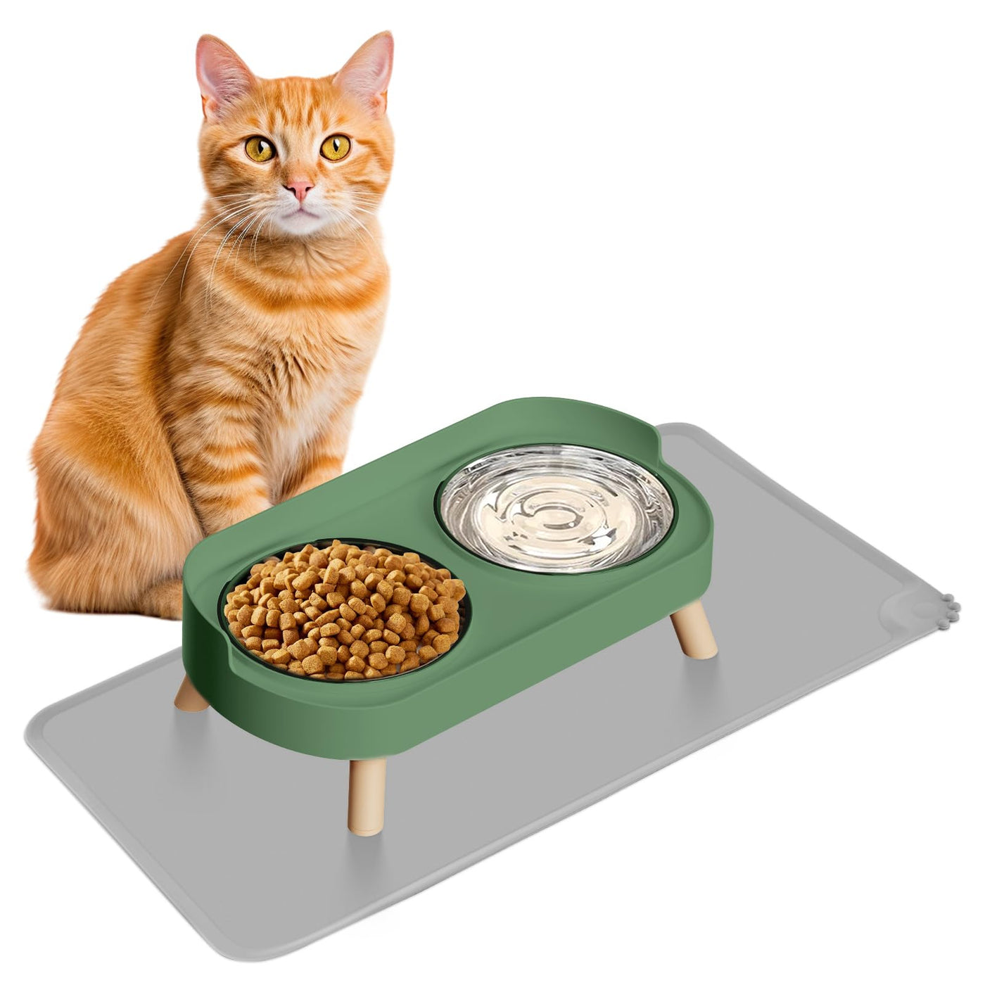 Raised Cat Food & Water Bowl Set for Indoor Cats
