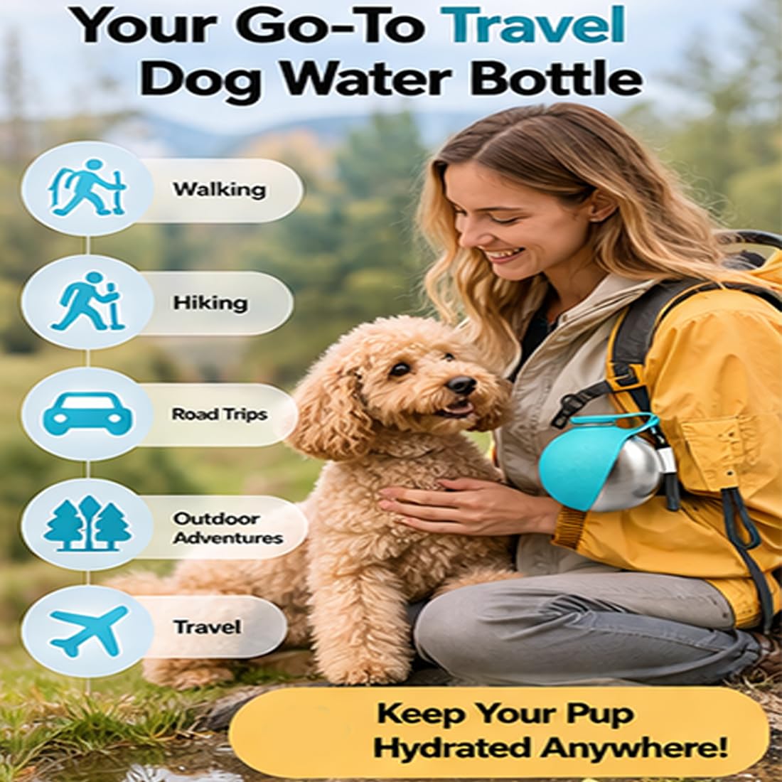 2-in-1 Stainless Steel Dog Water Bottle with Bowl