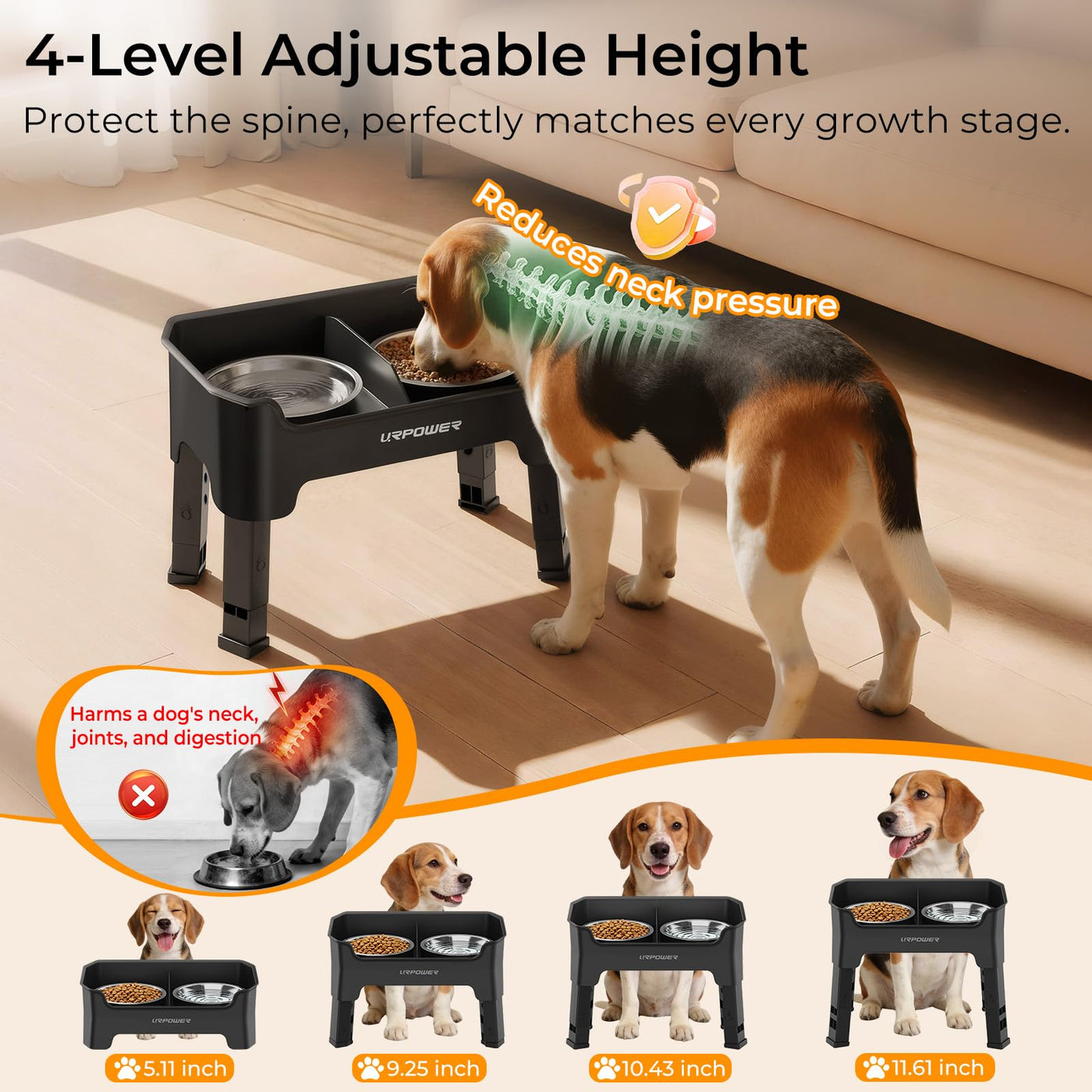 3-in-1 Adjustable Elevated Dog Bowl Stand with Lick Plate