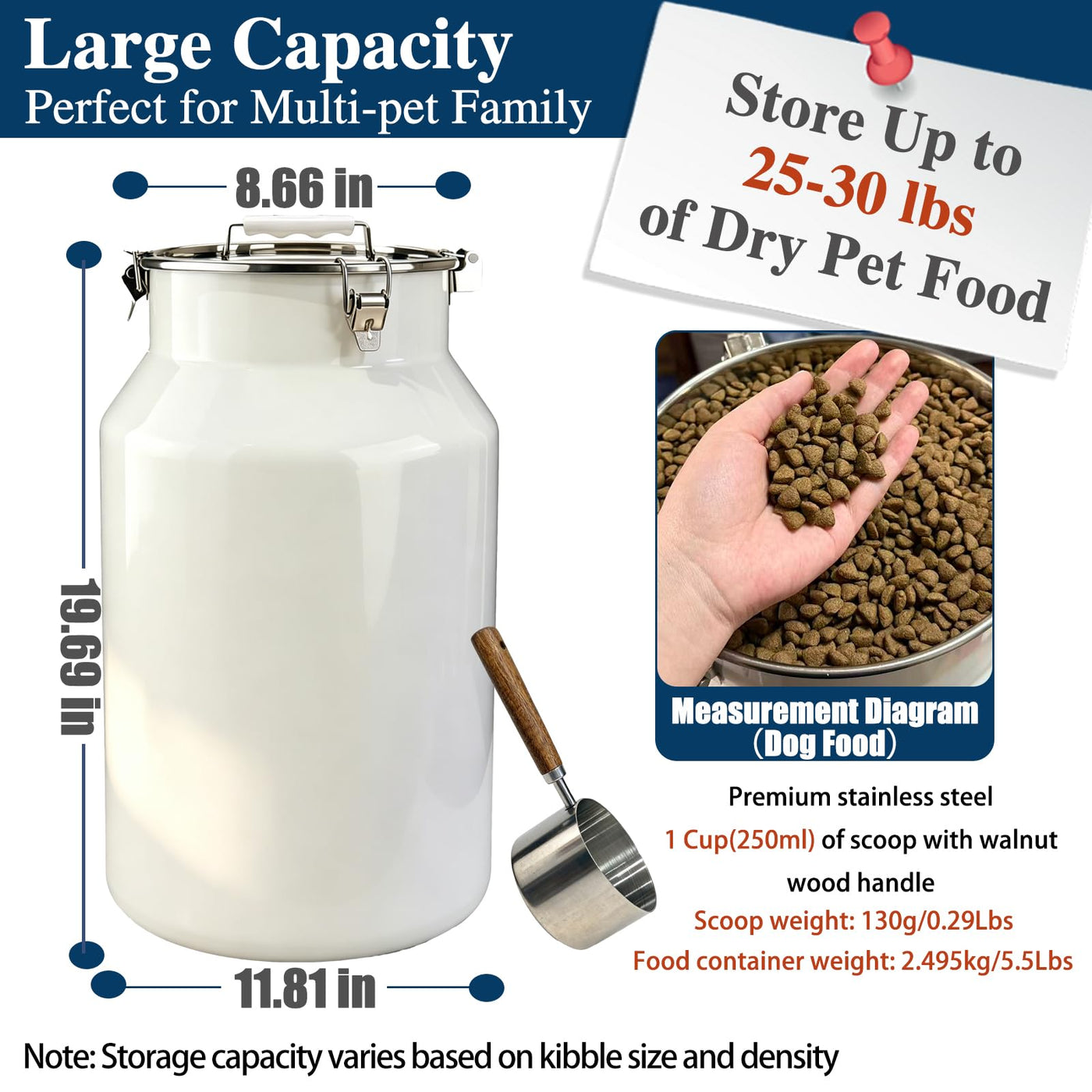 25 lb Stainless Steel Pet Food Storage Bin with Scoop