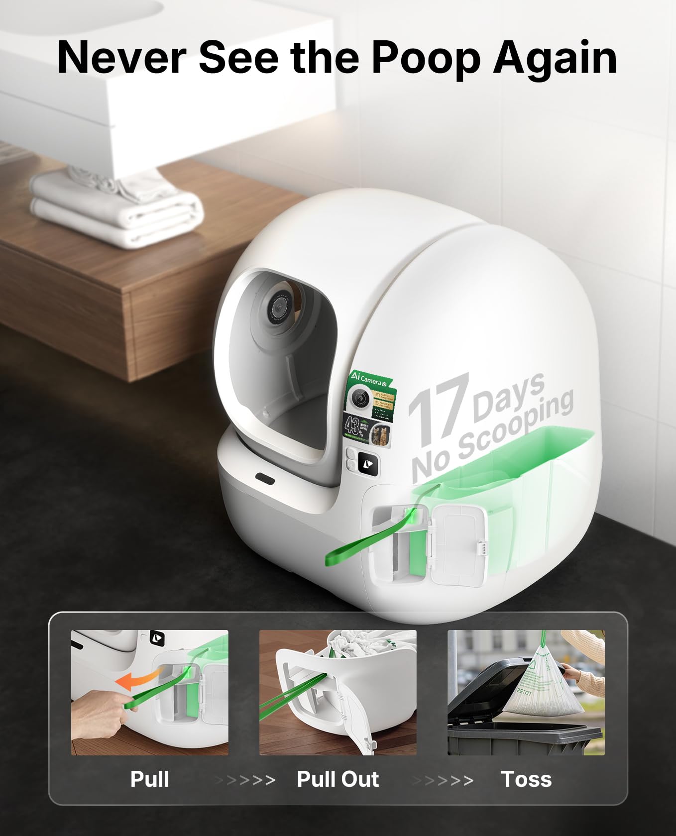 Smart Self-Cleaning Cat Litter Box with AI Camera