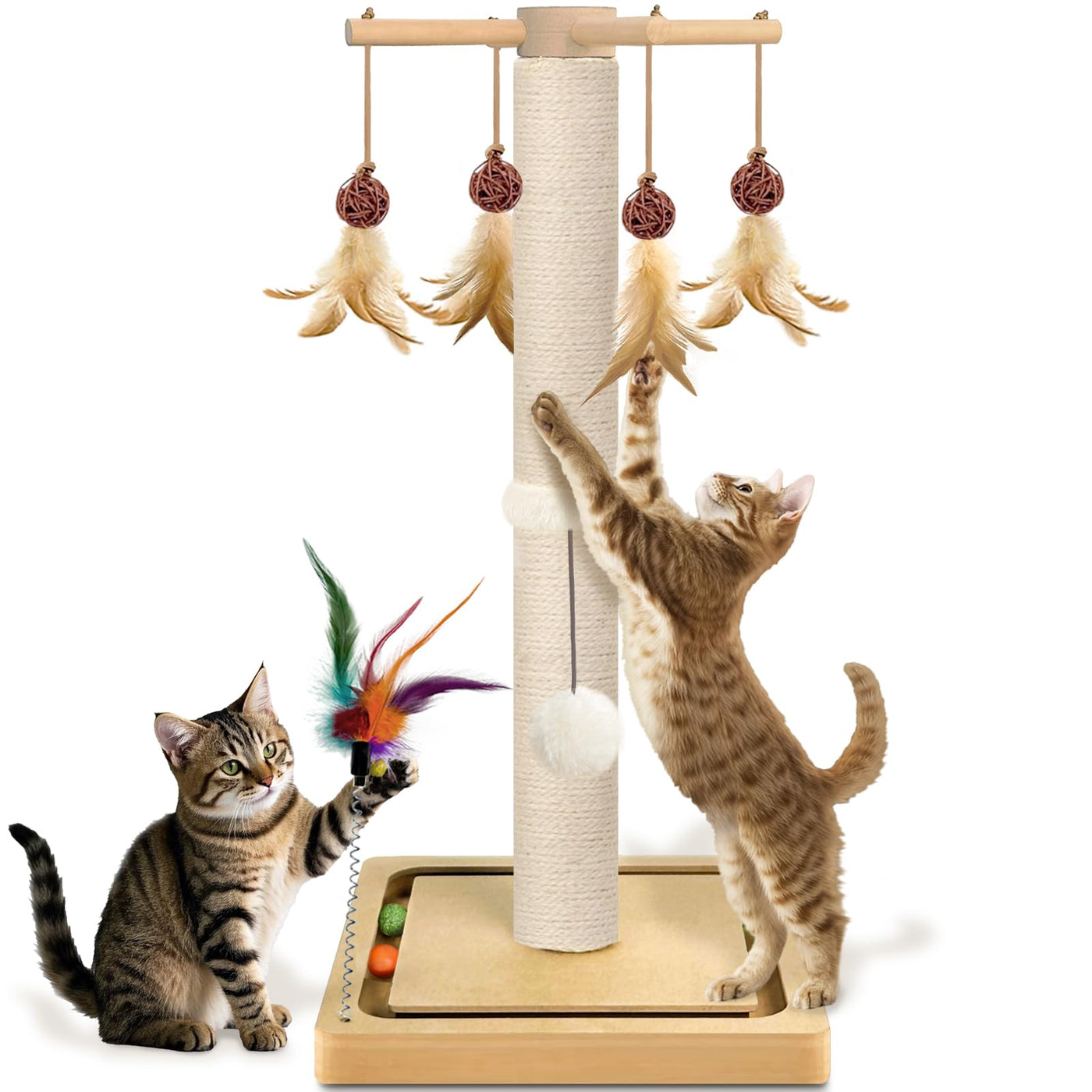 25-Inch Sisal Cat Scratching Post with Ball Track Toy