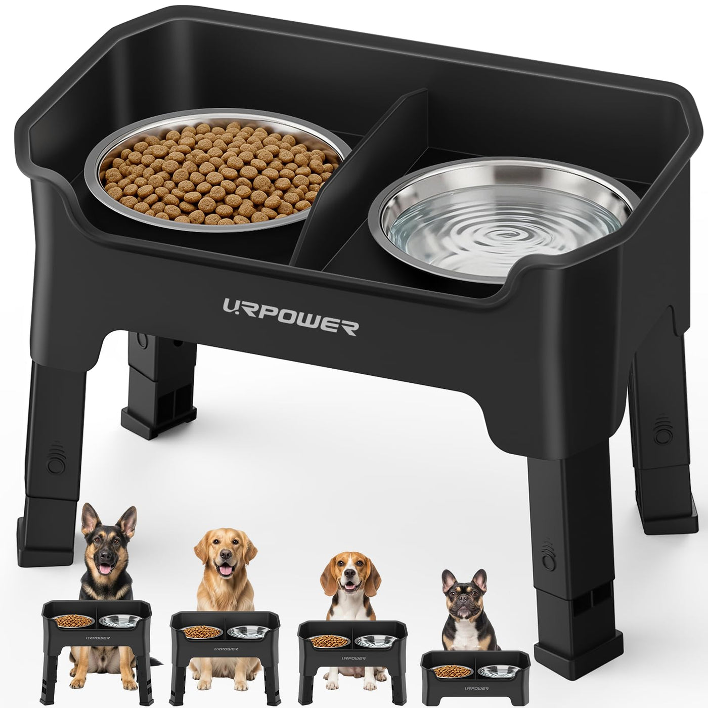 3-in-1 Adjustable Elevated Dog Bowl Stand with Lick Plate