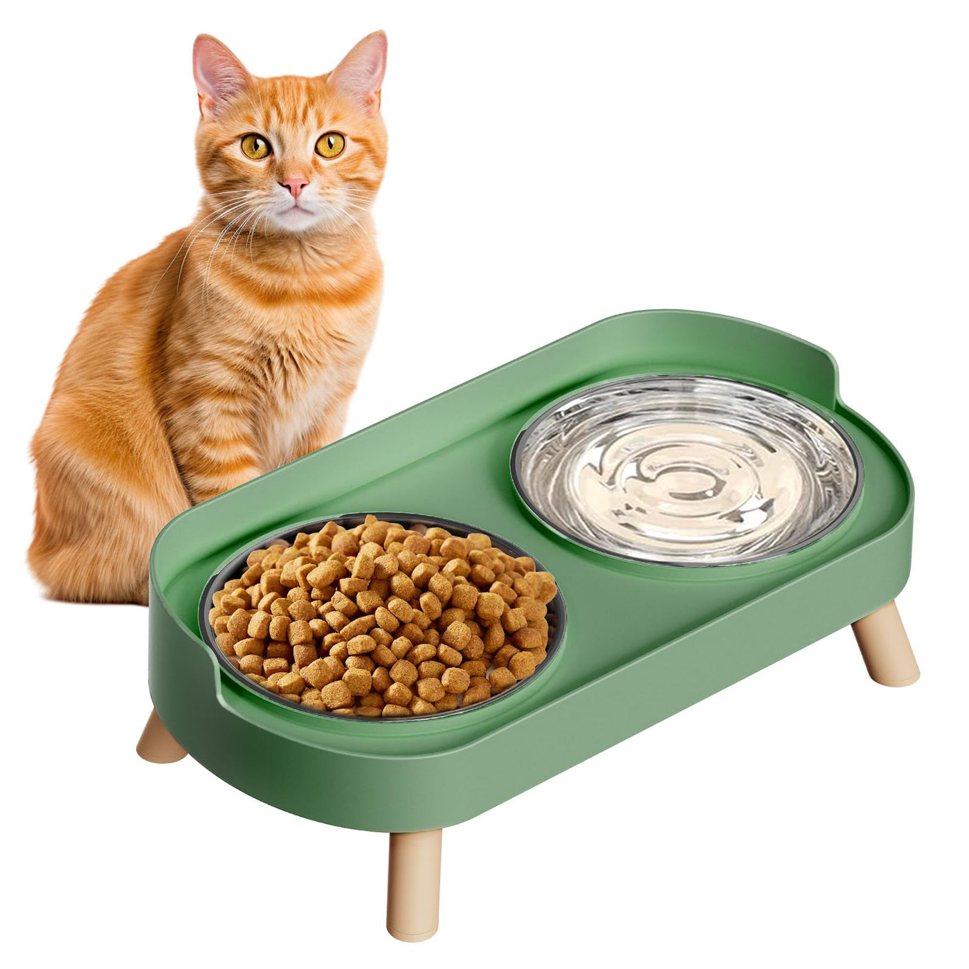 Raised Cat Food & Water Bowl Set for Indoor Cats