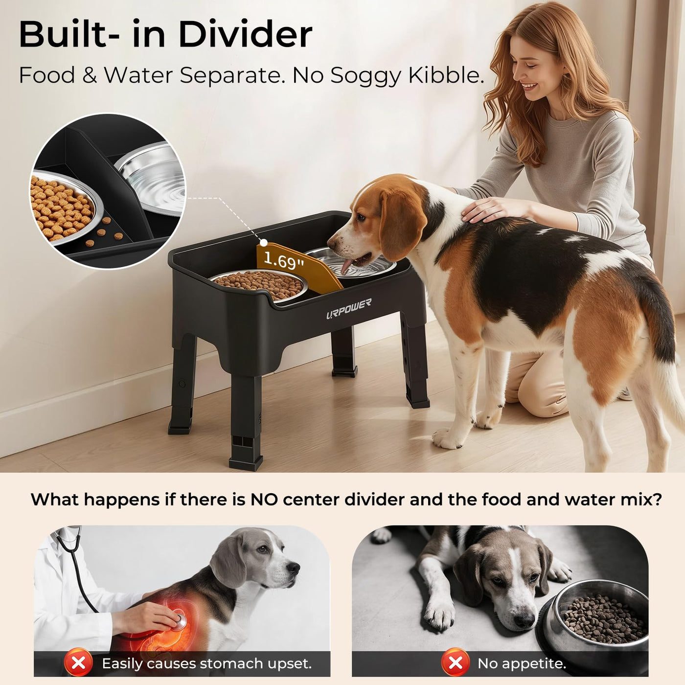 3-in-1 Adjustable Elevated Dog Bowl Stand with Lick Plate