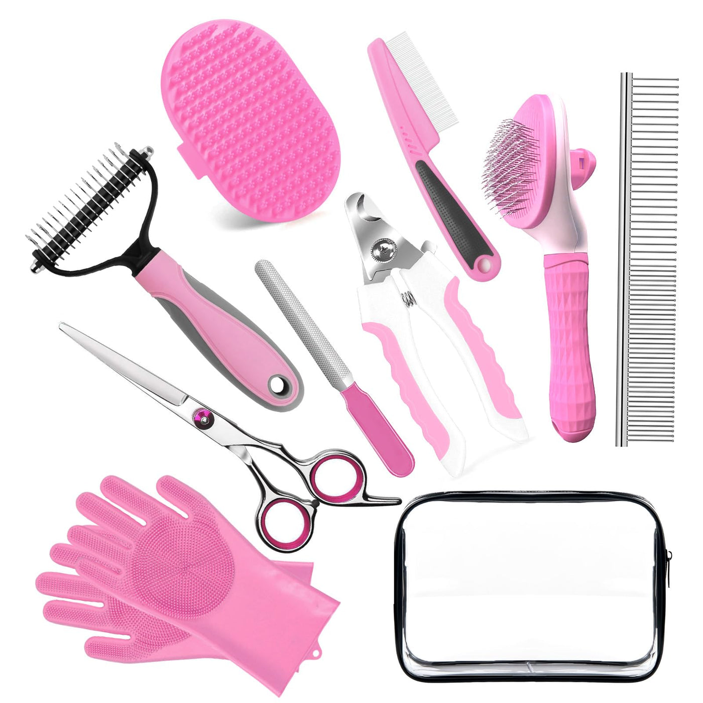 Dog & Cat Shedding Brush Grooming Kit with Nail Clipper
