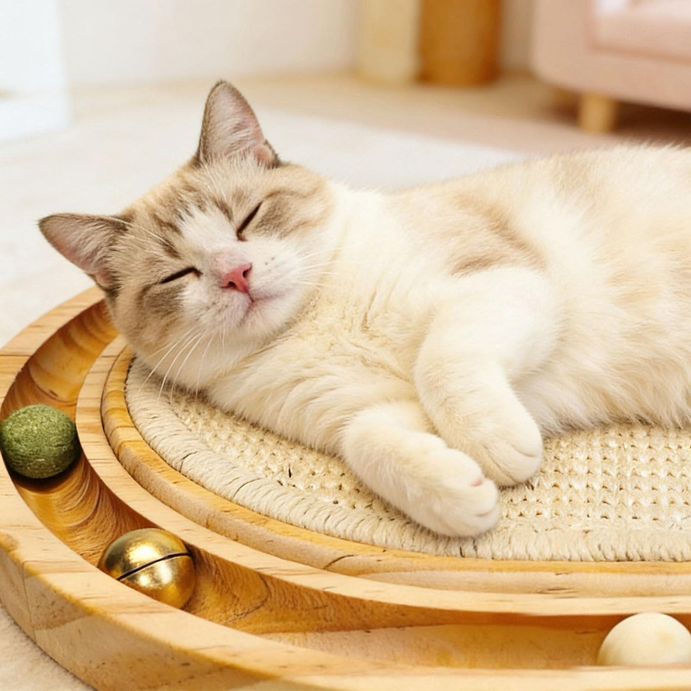 Natural Sisal Cat Scratcher Toy with Ball Track