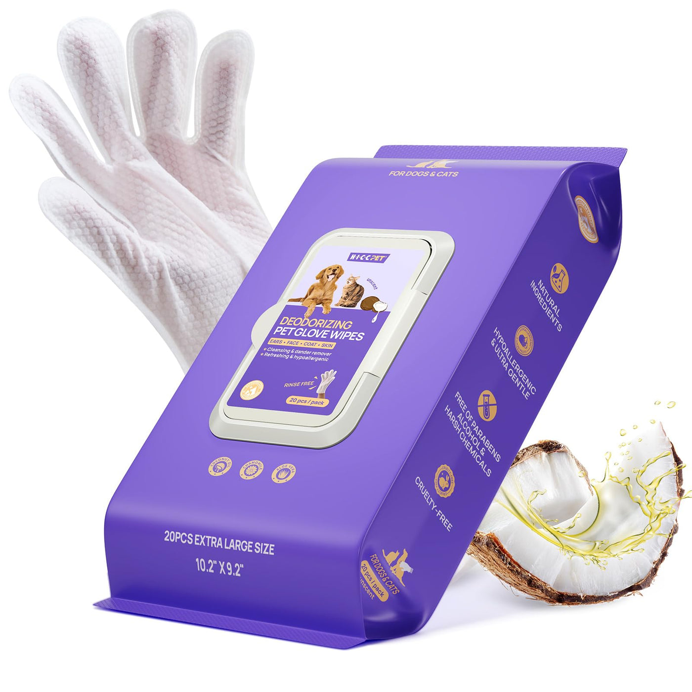 Deodorizing Grooming Glove Wipes for Dogs & Cats