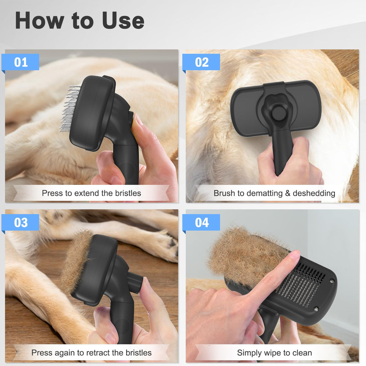 Self-Cleaning Shedding Brush for Dogs, Cats & Horses