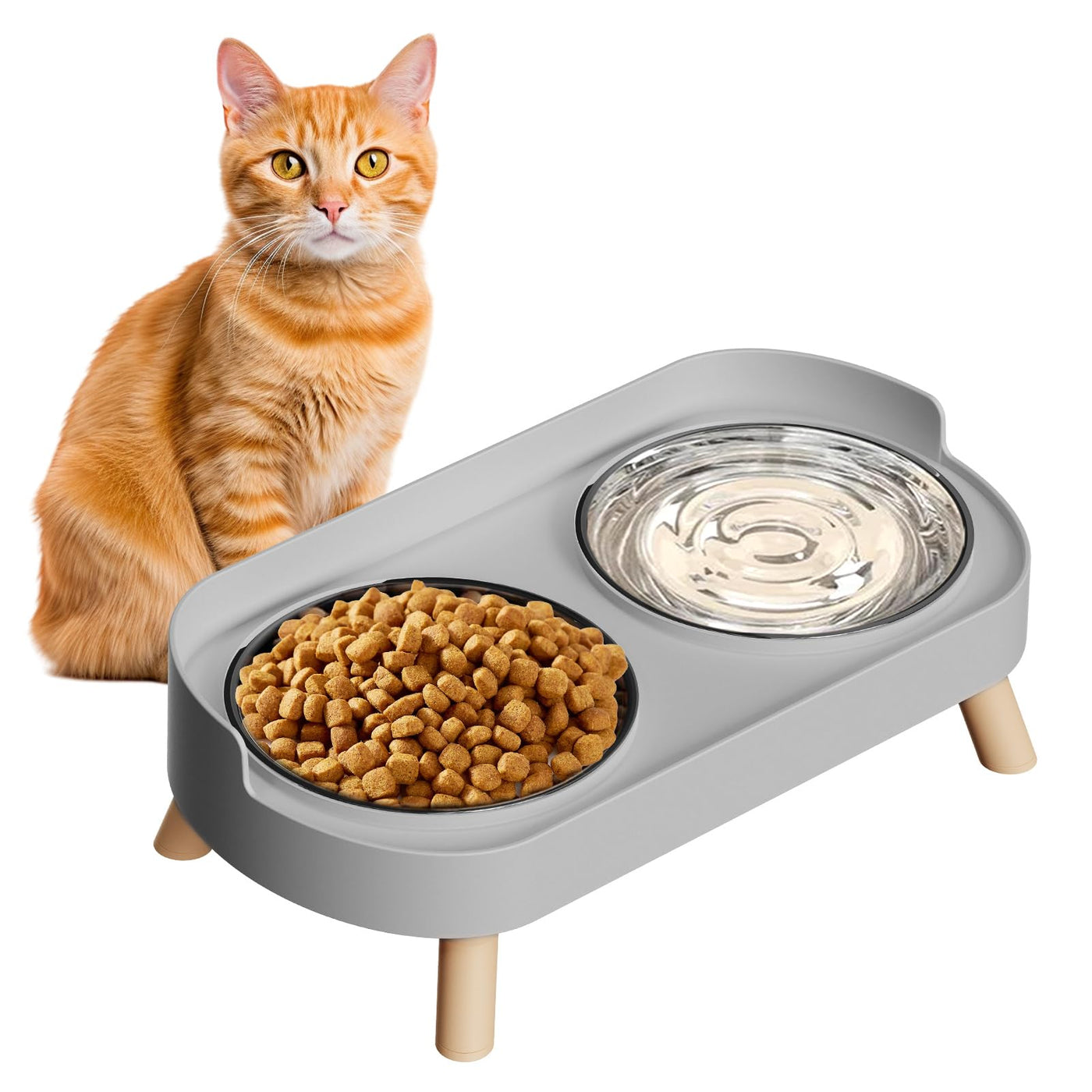Raised Cat Food & Water Bowl Set for Indoor Cats