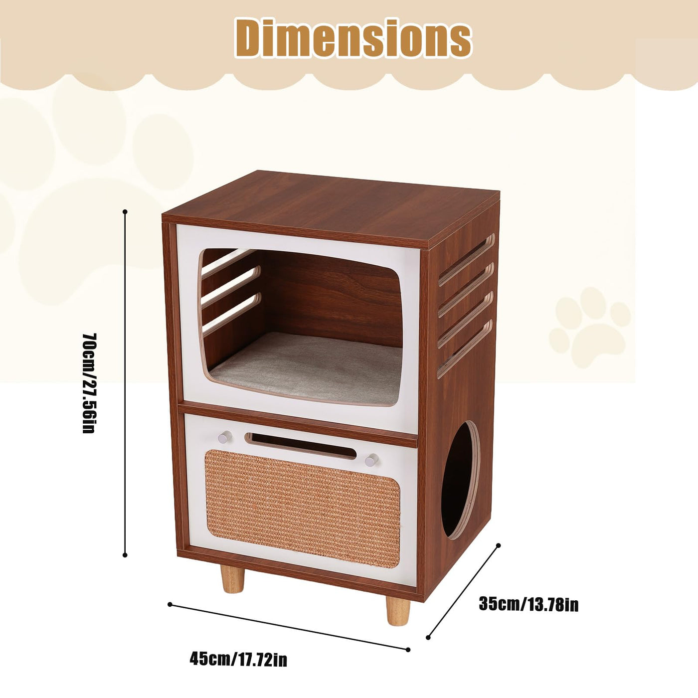 Retro TV-Style 2-Tier Cat Activity Center with Scratcher