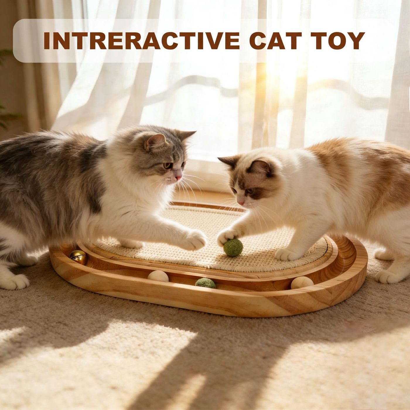 Natural Sisal Cat Scratcher Toy with Ball Track