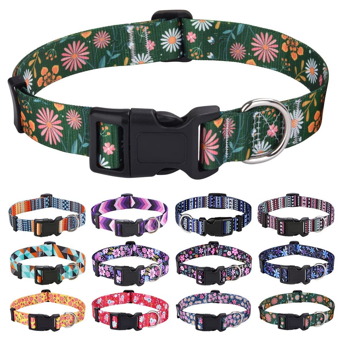 Bohemian Floral Adjustable Dog Collar for All Sizes
