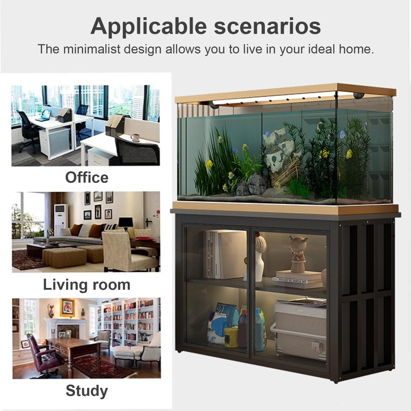 Heavy Duty Aquarium Stand with Glass Storage Cabinet