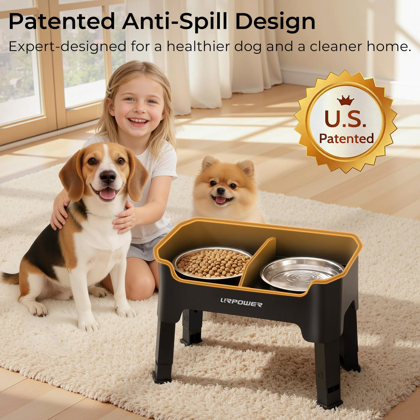 3-in-1 Adjustable Elevated Dog Bowl Stand with Lick Plate
