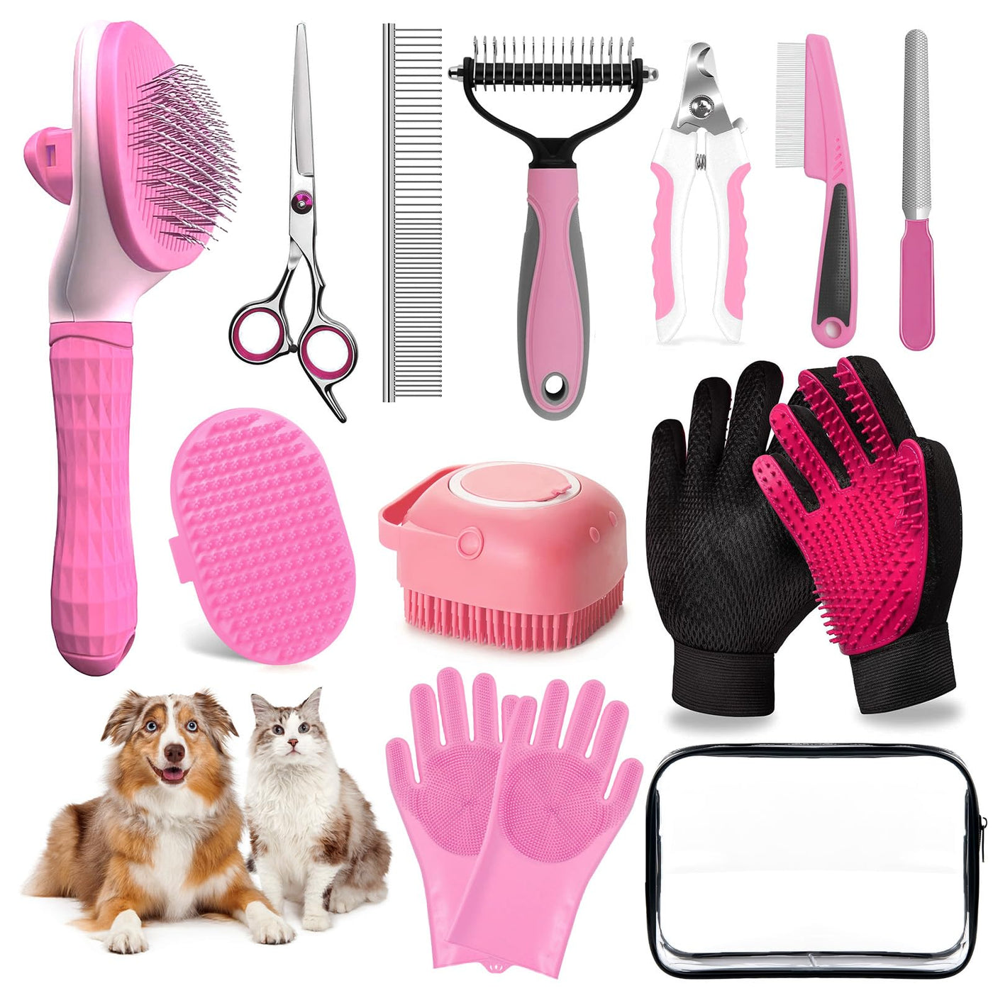 Dog & Cat Shedding Brush Grooming Kit with Nail Clipper