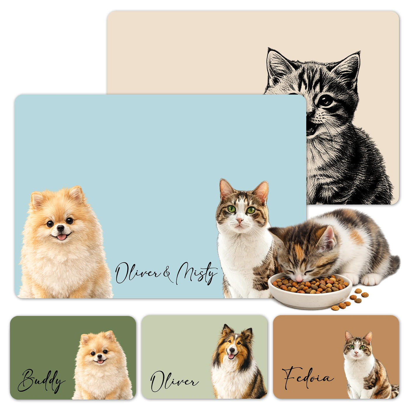 Personalized Quick-Dry Pet Feeding Mat with Photo & Name