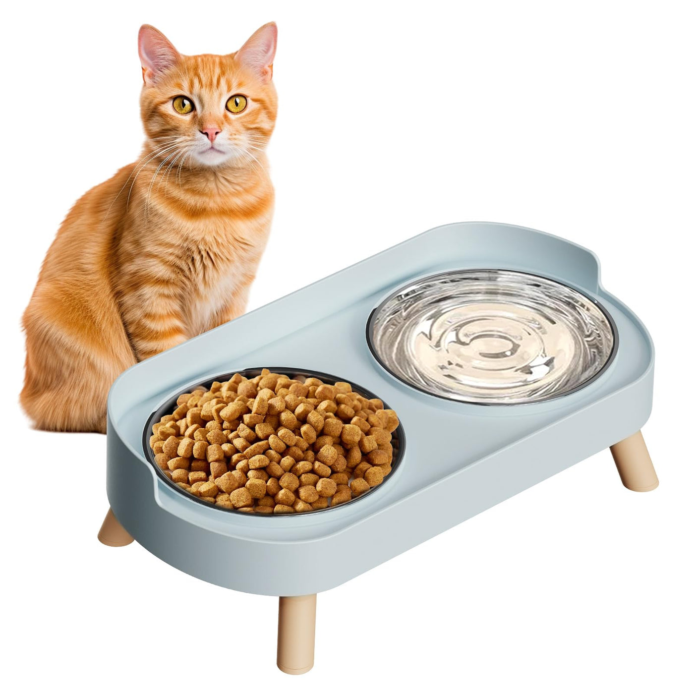 Raised Cat Food & Water Bowl Set for Indoor Cats