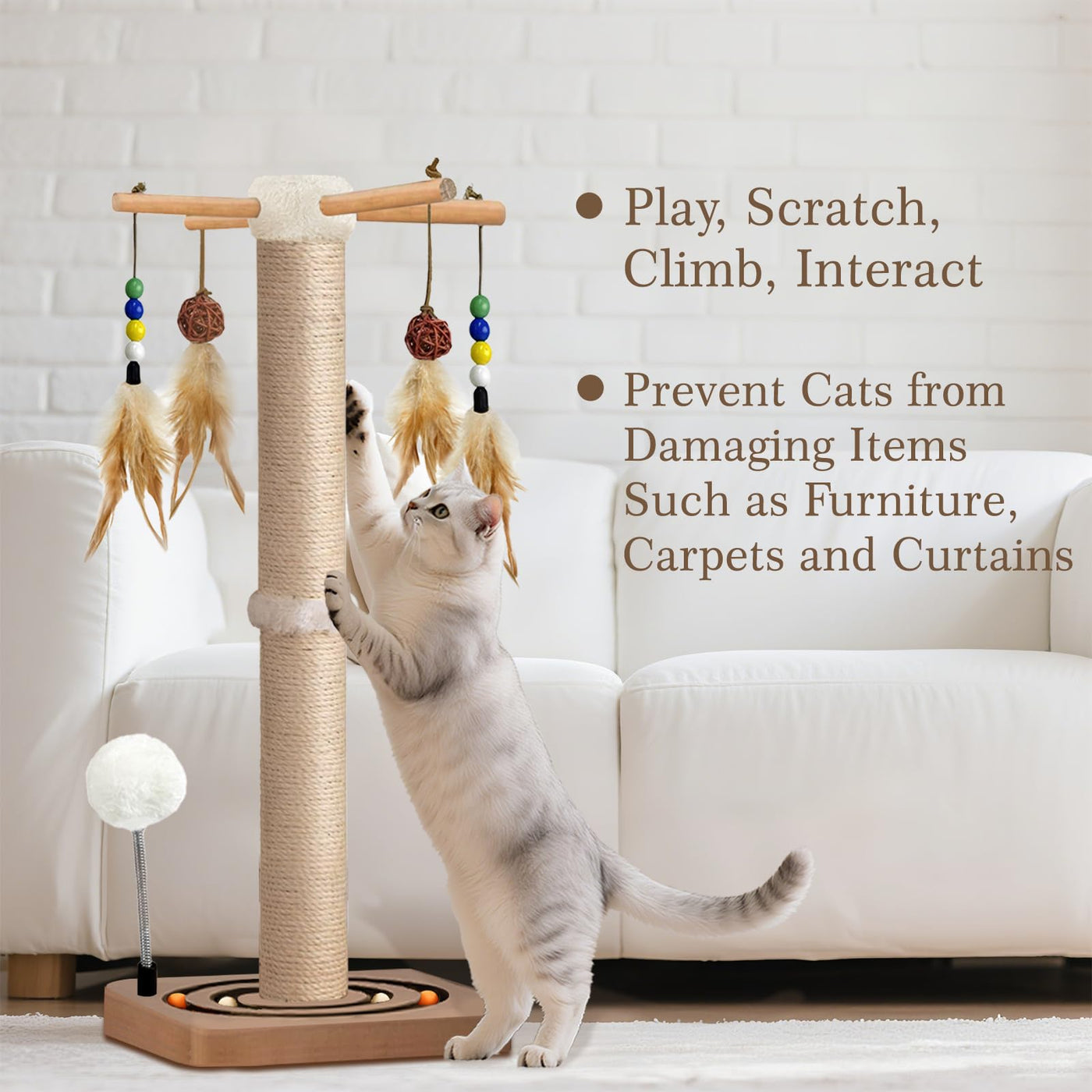 25-Inch Sisal Cat Scratching Post with Ball Track Toy