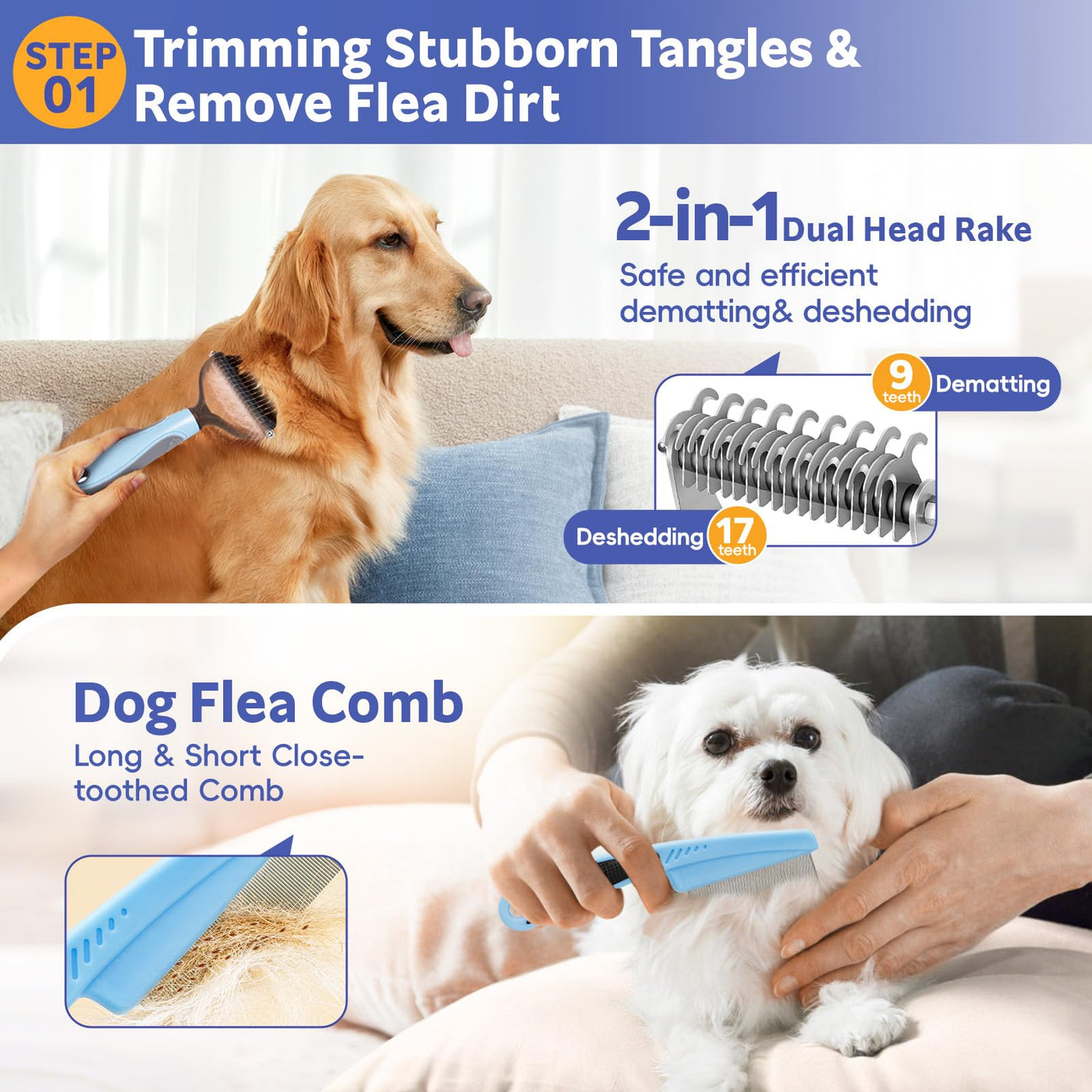 Dog & Cat Shedding Brush Grooming Kit with Nail Clipper