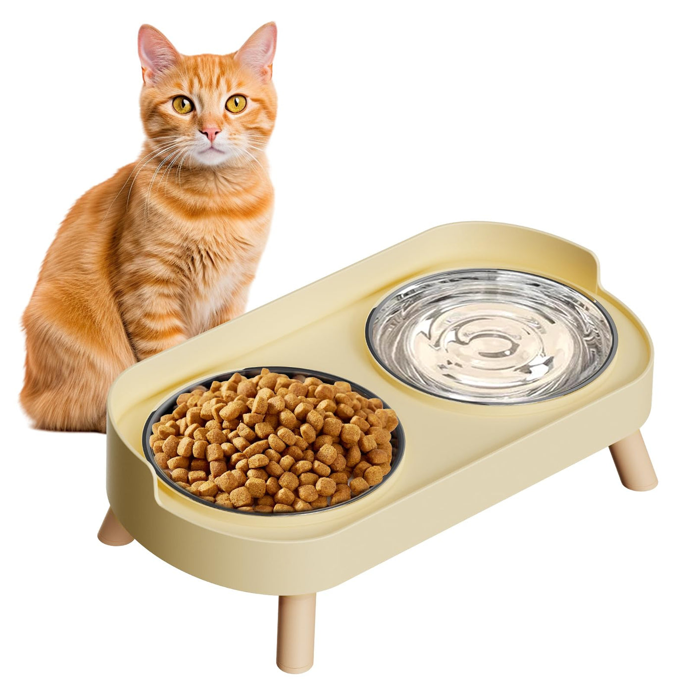 Raised Cat Food & Water Bowl Set for Indoor Cats