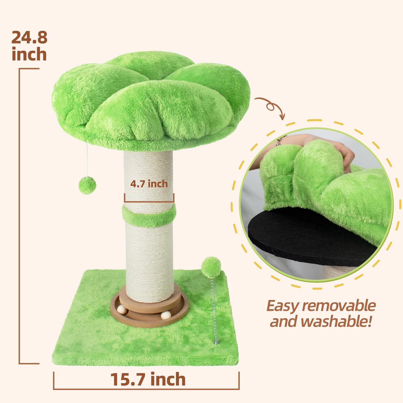 Tall Cat Scratching Post with Toy Ball & Self-Groomer