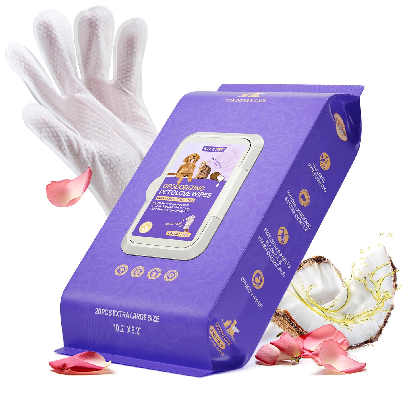 Deodorizing Grooming Glove Wipes for Dogs & Cats